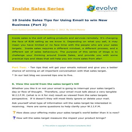 10 inside sales tips for using email to win new business   (part 2)