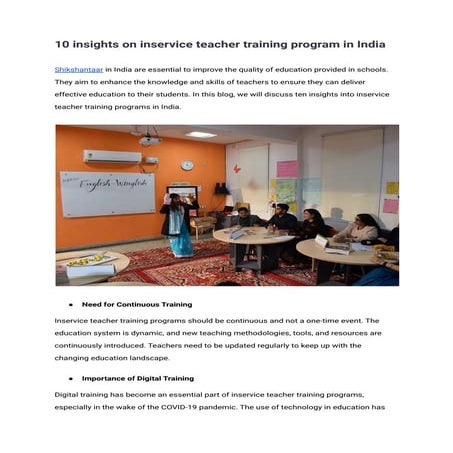 10 insights on inservice teacher training program in India