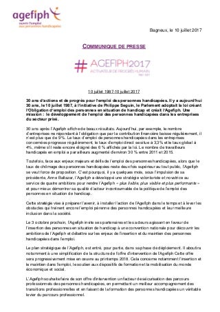 10 juillet 2017 l'agefiph a 30 ans!