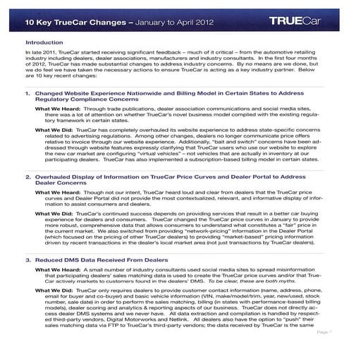 10 key true car changes made from january to april 2012