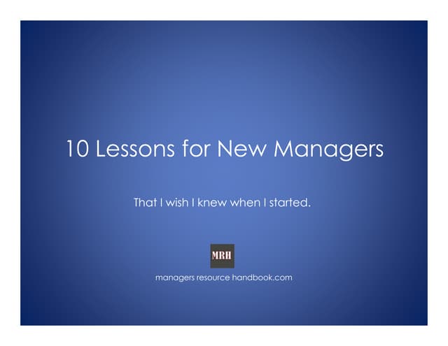 10 Lessons for New Managers