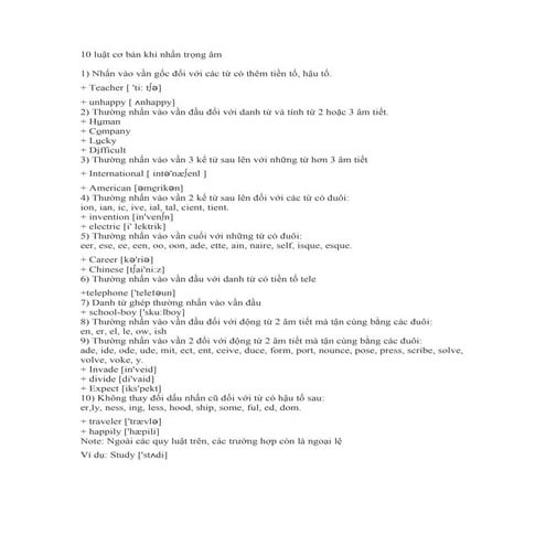 10 luật cơ bản khi nhấn trọng âm