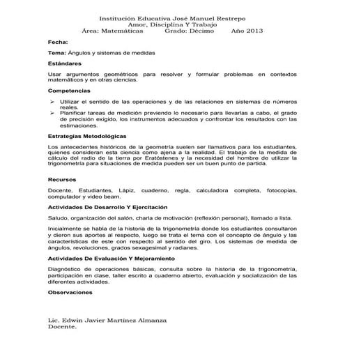 10° matemáticas preparador de clases y diario de campo