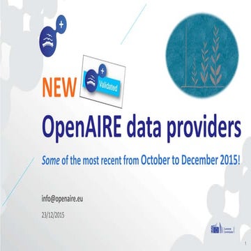 NEW OpenAIRE data providers: Some of the most recent from October to December...