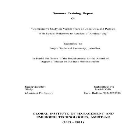 Comparative Study on Market Share of Coca-Cola and Pepsico 