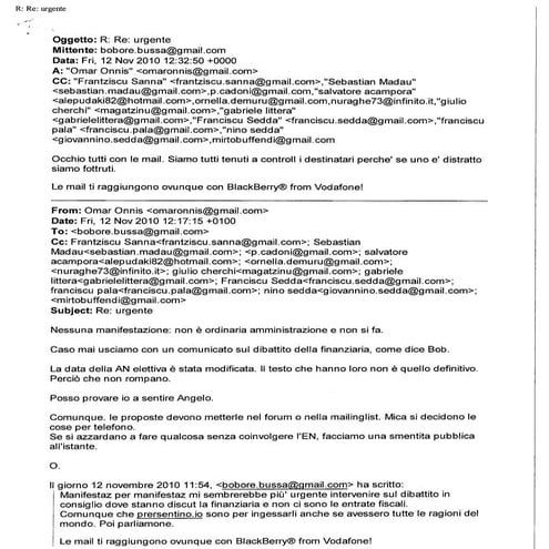 10 nov 2010   onnis ineleggibile neoattivista - manifestazione equitalia - sostituzioni esecutivo