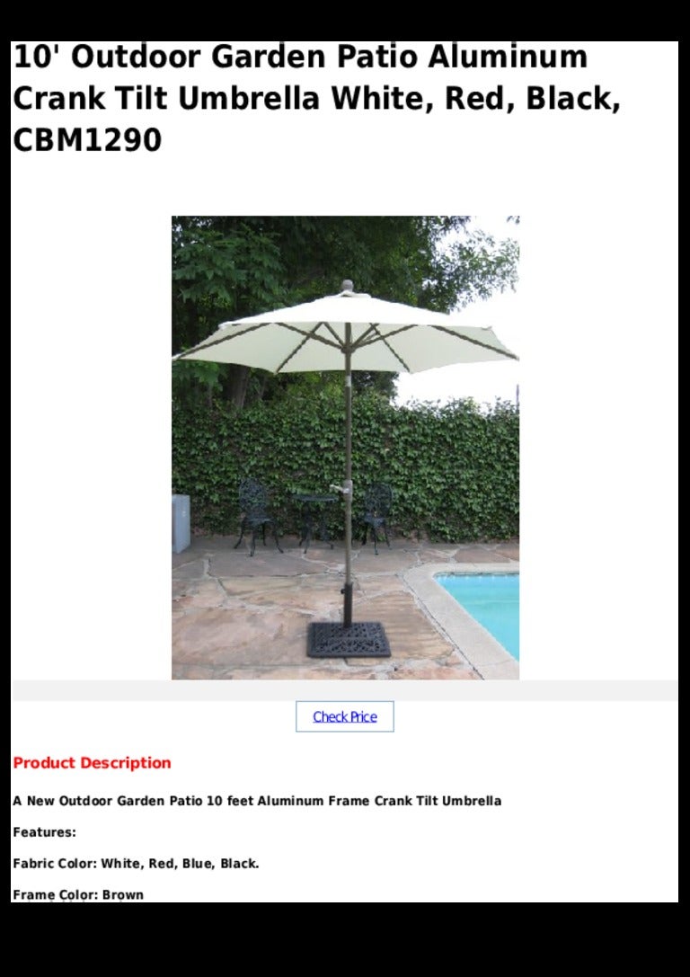 10 Outdoor Garden Patio Aluminum Crank Tilt Umbrella White Red Bla