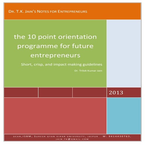 10 point orientation programme for future entrepreneurs