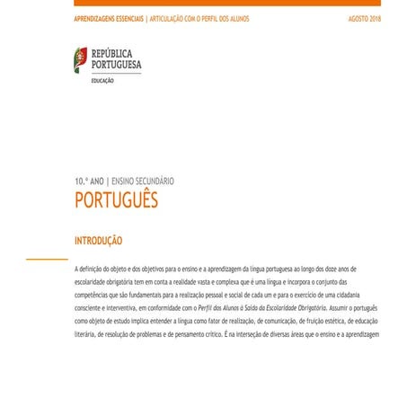 Aprendizagens essenciais de Português 10