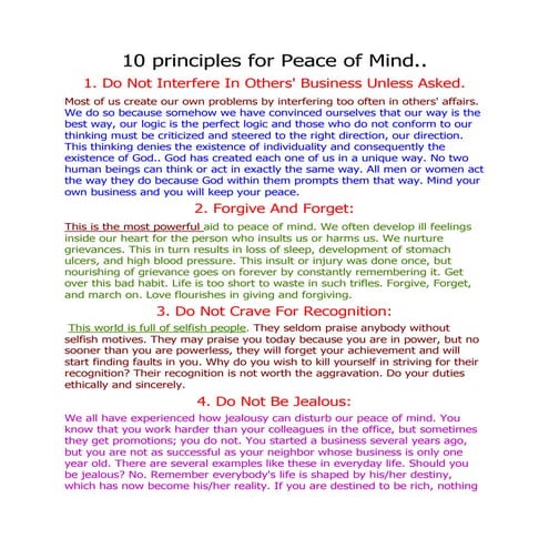 10 principles for peace of mind