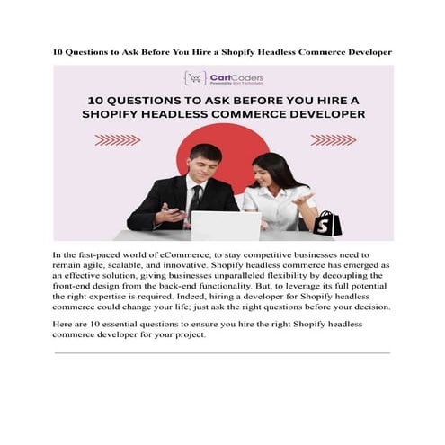 10 Questions to Ask Before Hiring a Shopify Headless Commerce Developer