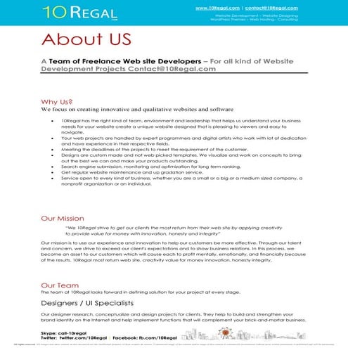 10regal - Freelance Website Development and it Outsourcing - contact via Skyp...