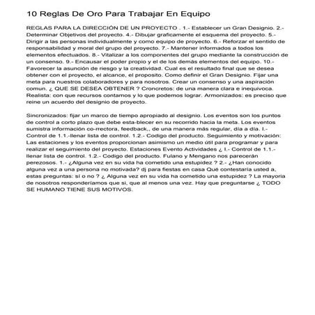 10 Reglas De Oro Para Trabajar En Equipo | PDF