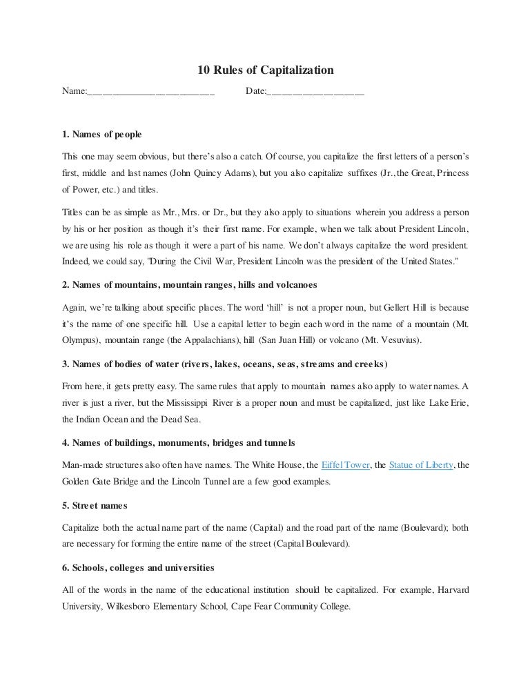 10 rules of capitalization