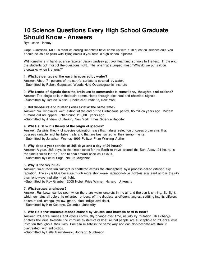 10 science questions every high school graduate should know