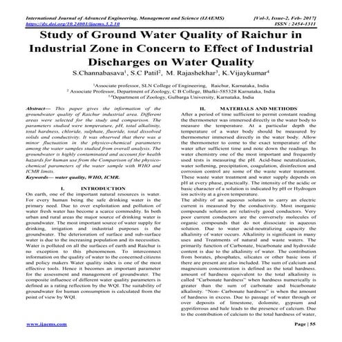 study of ground water quality of raichur in industrial zone in concern