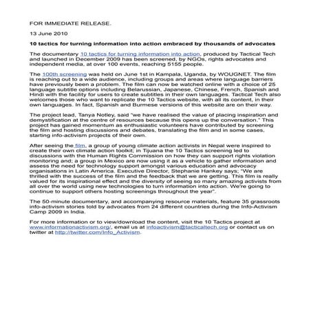 10 tactics press release