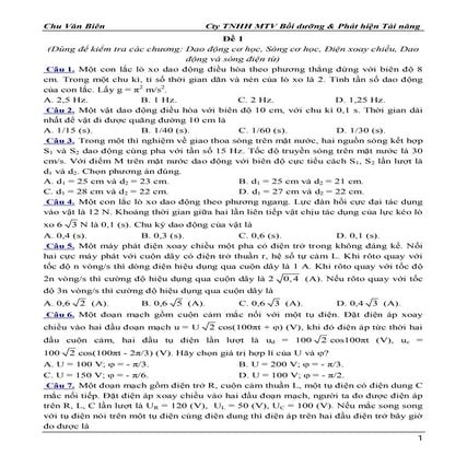 10 đề thi thử vật lí  chu văn biên