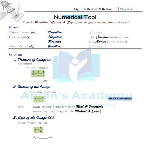 Science class 10th Reflection & Refraction Numerical Tool