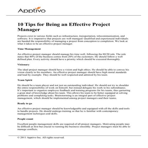 10 tips for being an effective project manager
