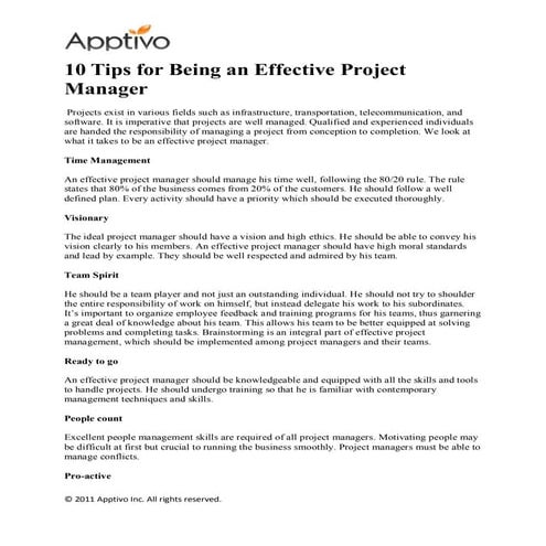 10 tips for being an effective project manager