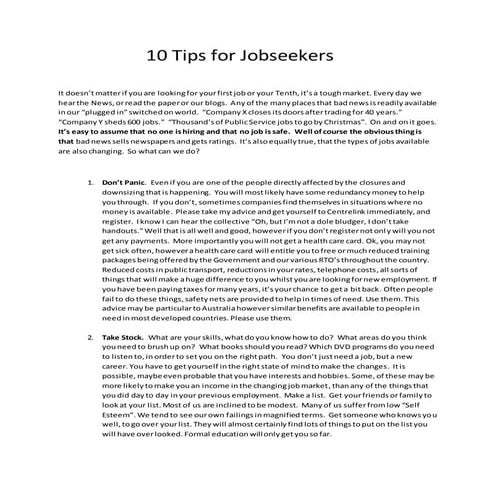 10 TIPS FOR JOB SEEKERS