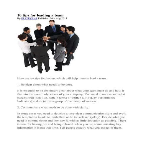10 tips for leading a team