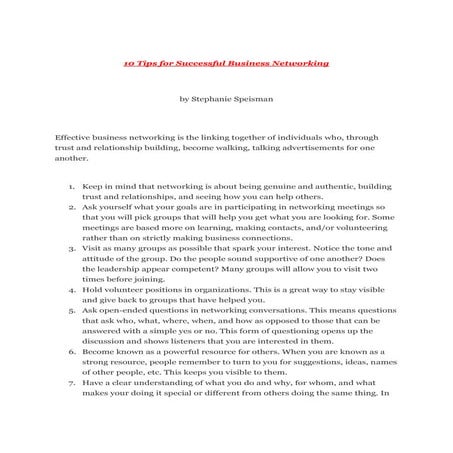 10 Tips For Successful Business Networking