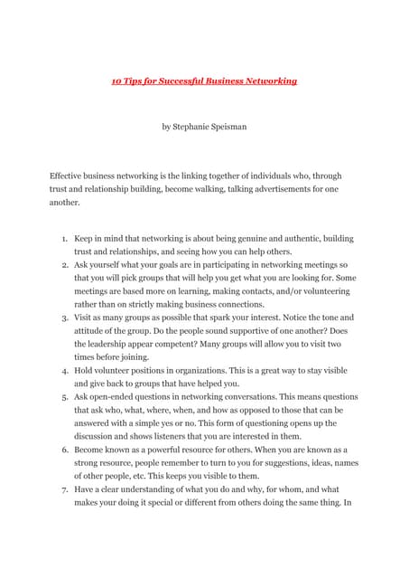 10 Tips For Successful Business Networking