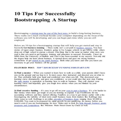 10 tips for successfully bootstrapping a startup