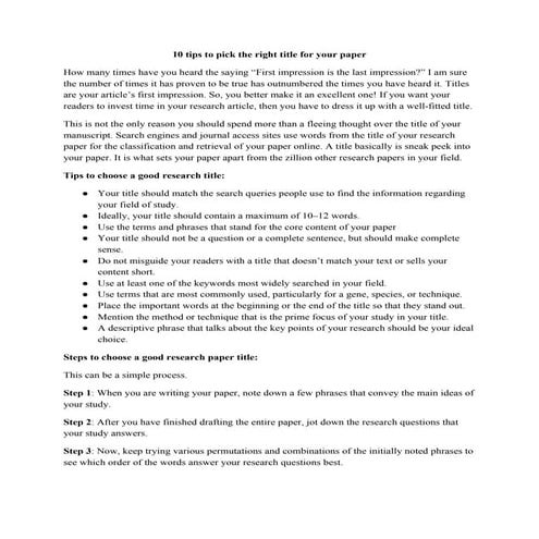 10 tips to pick the right title for your paper