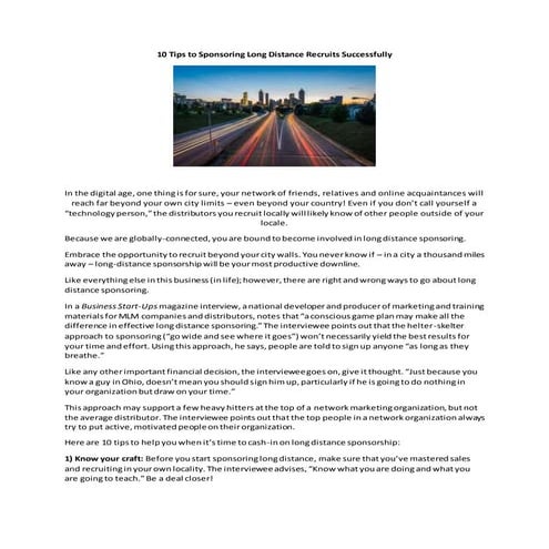 10 Tips to Sponsoring Long Distance Recruits Successfully