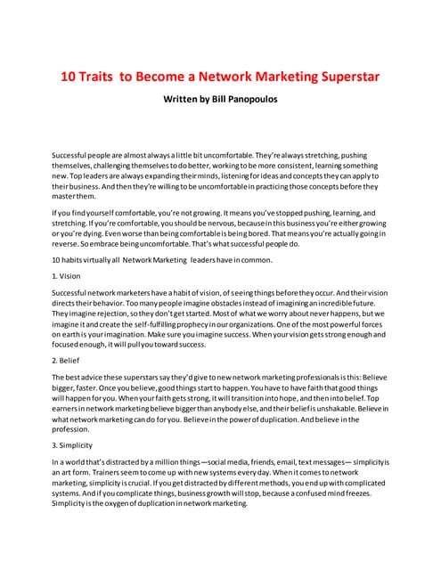 10 Traits  to Become a Network marketing Superstar
