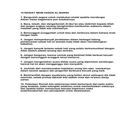 10 wasiat Imam Hasan Al Banna