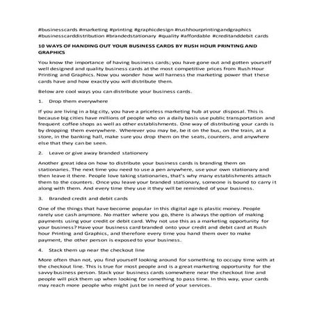 10 WAYS OF HANDING OUT YOUR BUSINESS CARDS BY RUSH HOUR PRINTING AND GRAPHICS