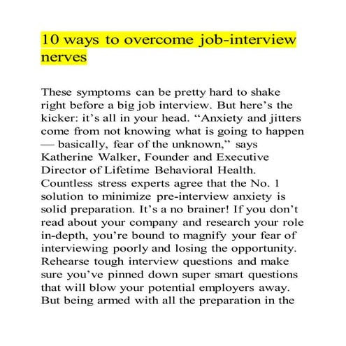 10 ways to overcome job interview nerves
