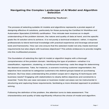 Navigating the Complex Landscape of AI Model and Algorithm Selection