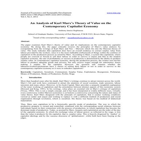 11.[1 6]an analysis of karl marx’s theory of value on the contemporary capita...