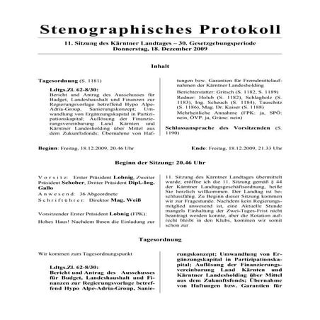 11. LTG-Sitzung am 18. Dezember 2009