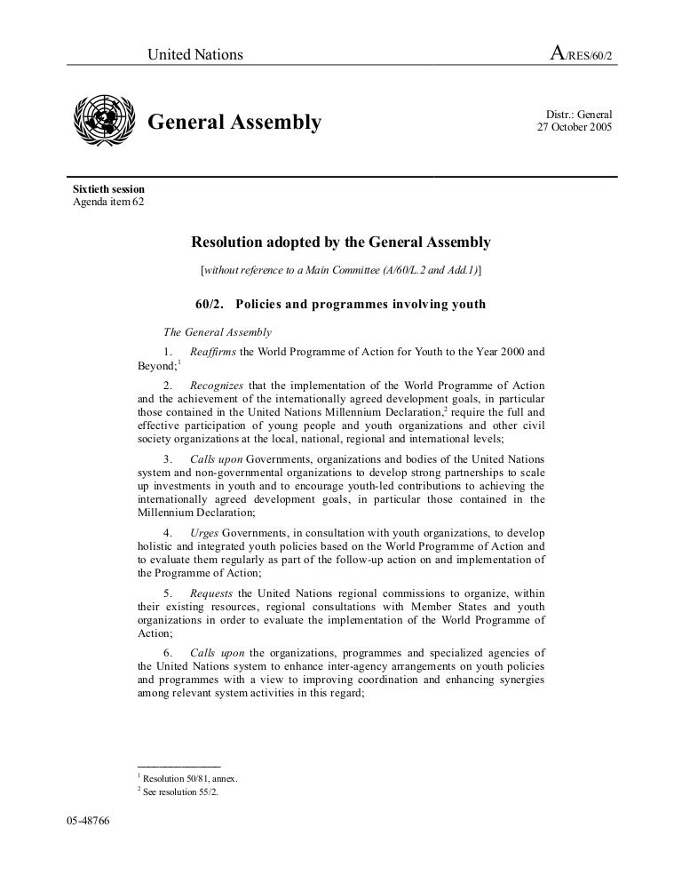 2005 General Assembly Resolution on Policies and Programmes Involvi…