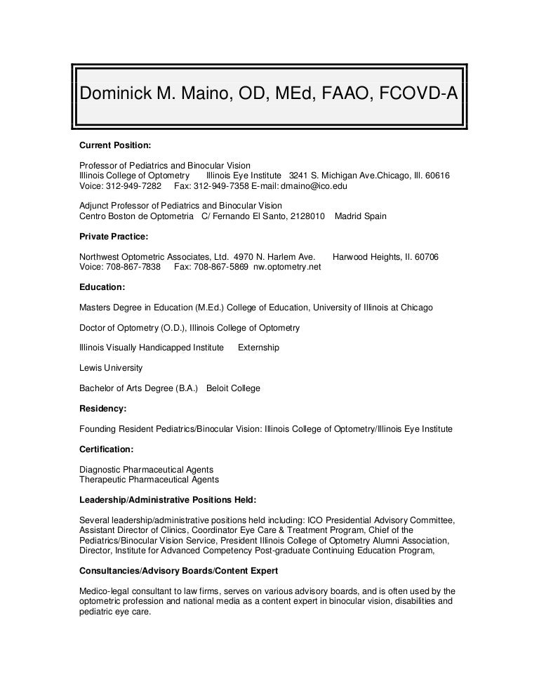 Cv Resume For Dr Dominick Maino