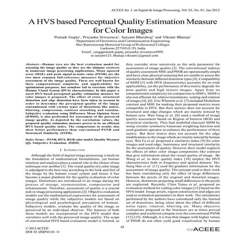 A HVS based Perceptual Quality Estimation Measure for Color Images