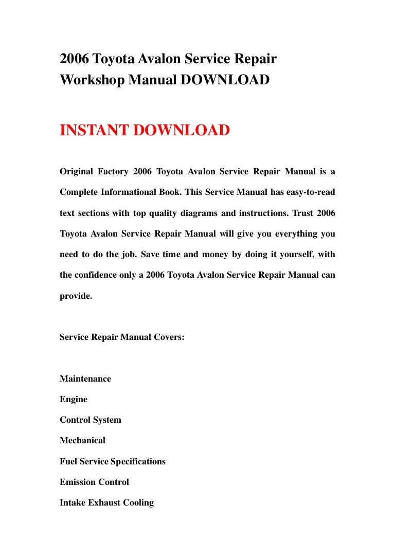 11-130119064707-phpapp01-thumbnail-4.jpg?cb=1358578063 2006 Toyota Avalon Service  Repair Workshop Manual ...