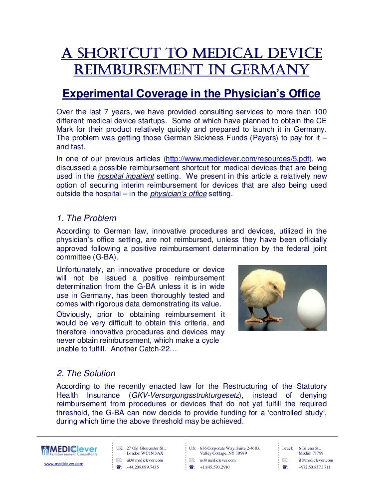 A Shortcut to Medical Device Reimbursement in Germany Physician Off…