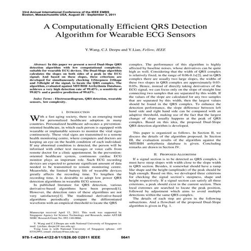 A Computationally Efficient QRS Detection  Algorithm for Wearable ECG Sensors 
