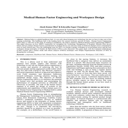 Medical human factor engineering and workspace design