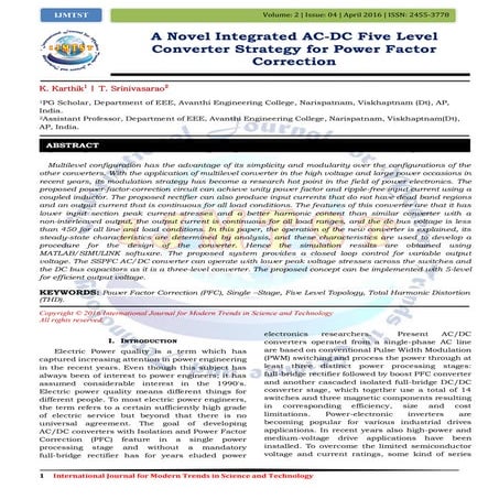 A Novel Integrated AC-DC Five Level Converter Strategy for Power Factor Corre...