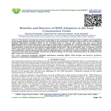 Benefits and Barriers of BIM Adoption in the Iraqi Construction Firms