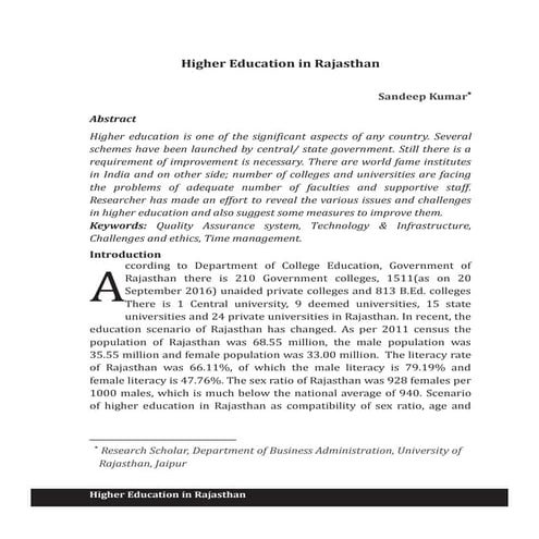 Higher Education in Rajasthan | PDF