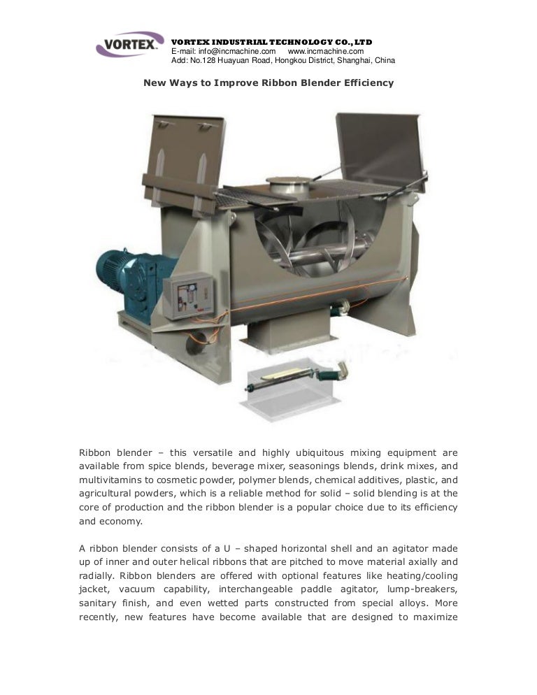 new ways to improve ribbon mixer efficiency